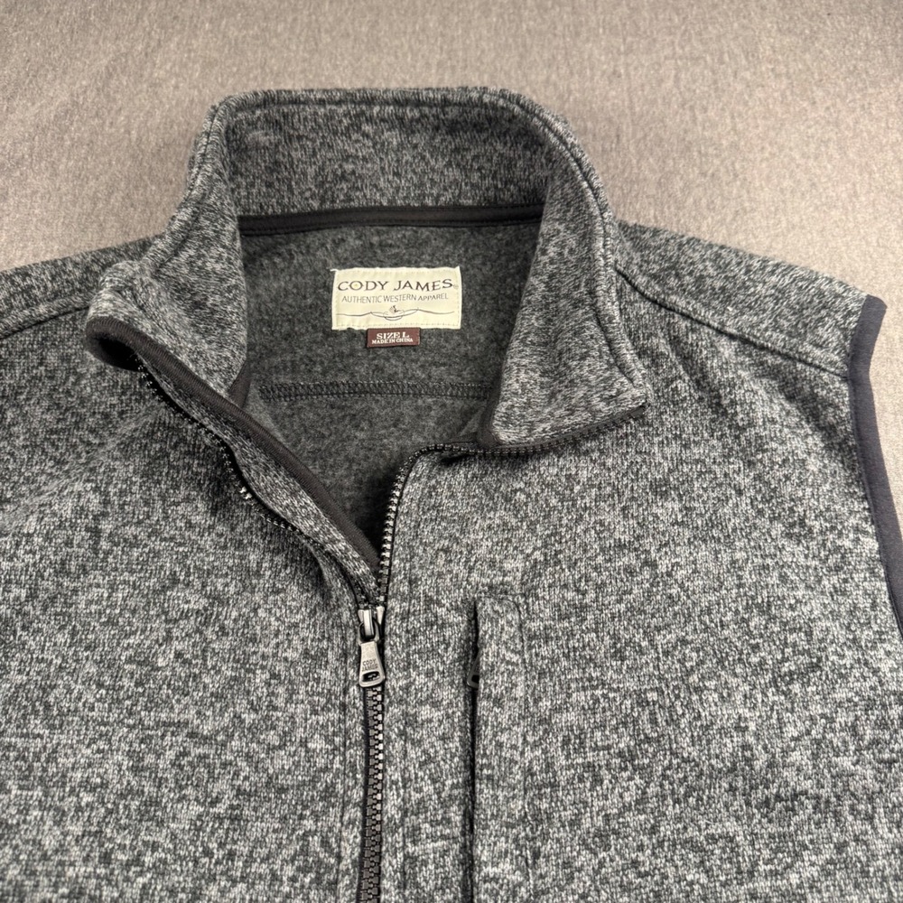 Cody James Mens Gray Sweater Fleece Full Zip Western Vest Large Charcoal Marl